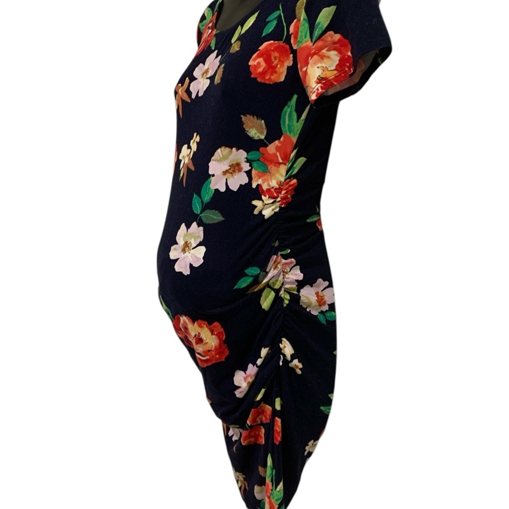 Maternity Floral Maxi Dress - Navy with Red and Green Floral Accents Maternity